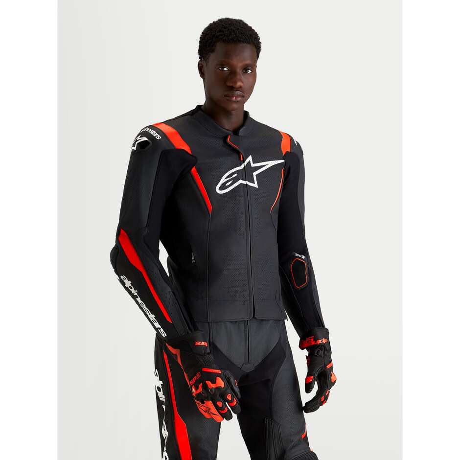 Tuta Moto Divisibile Alpinestars MISSILE V3 LEATHER SUIT 2 PC Nero Rosso Fluo