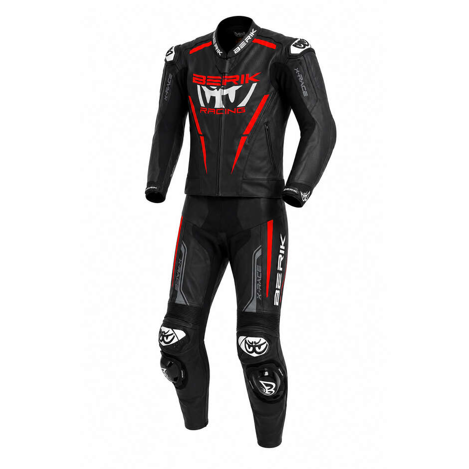 Tuta Moto Divisibile Berik 2.0 X-Race 2PCS Nero Rosso Fluo