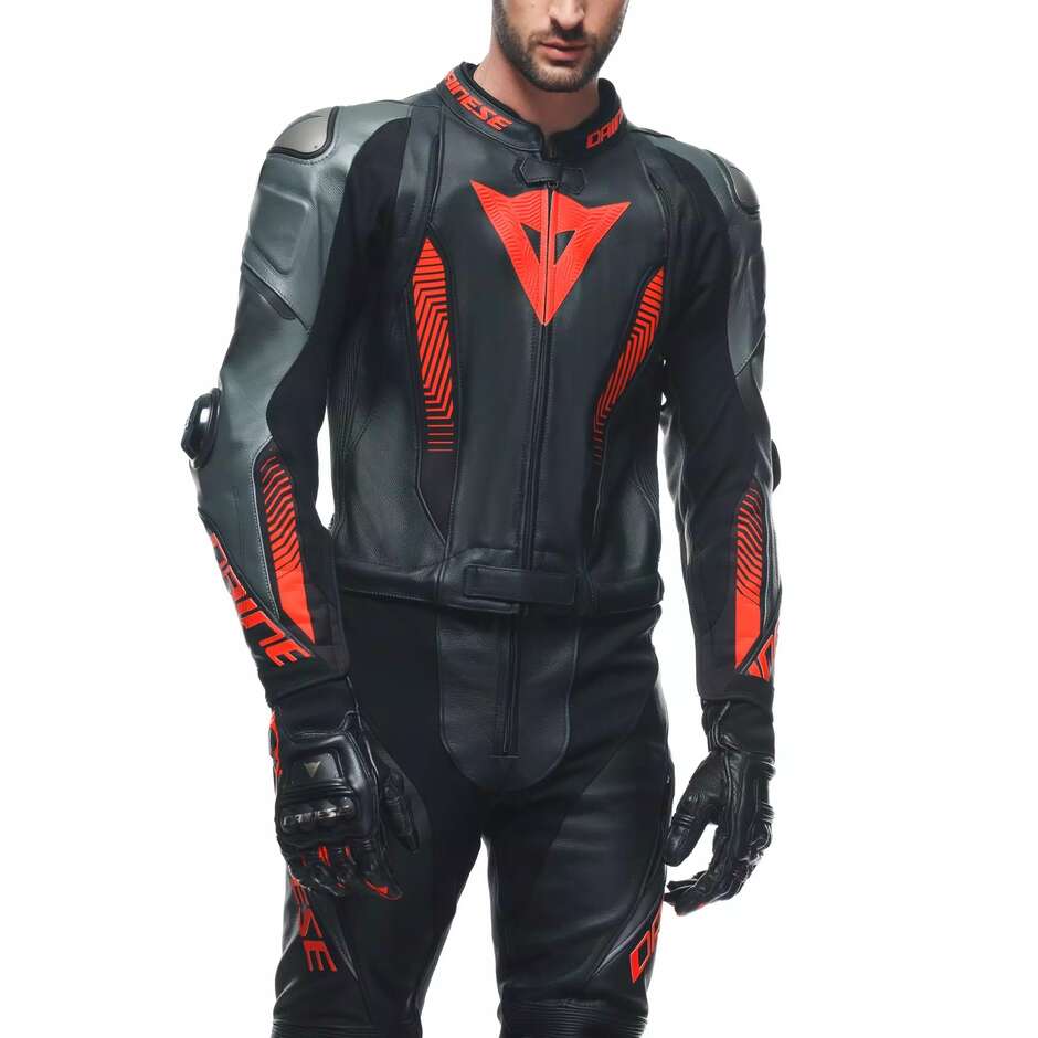Tuta Moto Divisibile Dainese LAGUNA SECA 5 2PCS # Nero Antracite Rosso Fluo