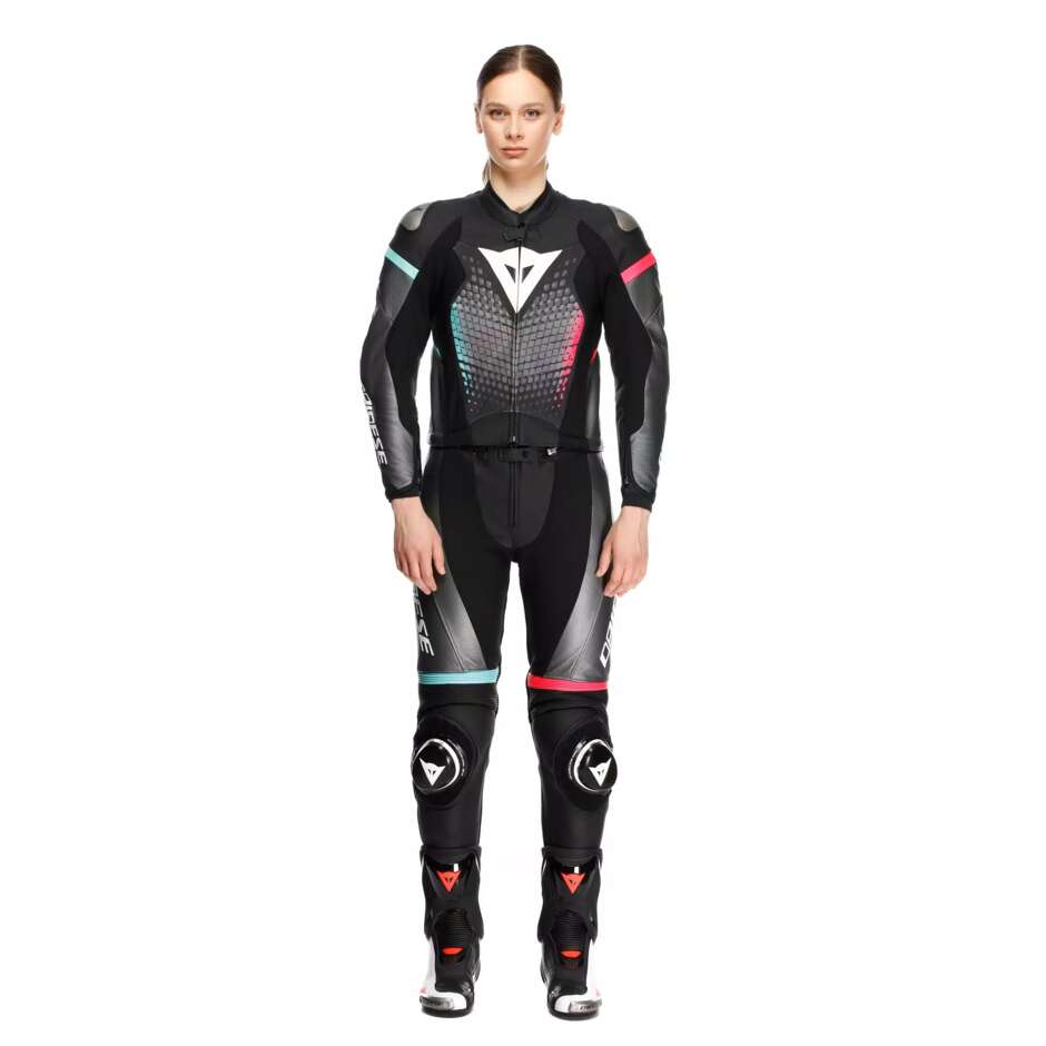 Tuta Moto Donna Divisibile Dainese FULMINEA 2PCS # Nero Antracite Bianco