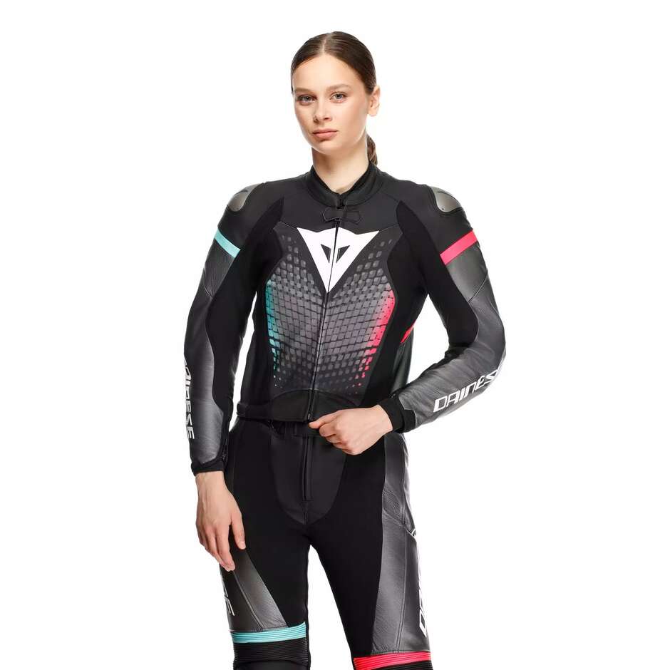 Tuta Moto Donna Divisibile Dainese FULMINEA 2PCS # Nero Antracite Bianco