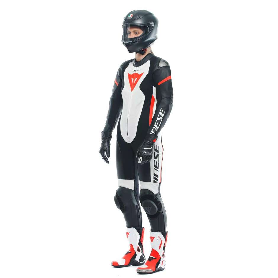 Tuta Moto Donna Intera Dainese GROBNIK LADY 1PC PERF. # Nero Bianco Rosso Fluo