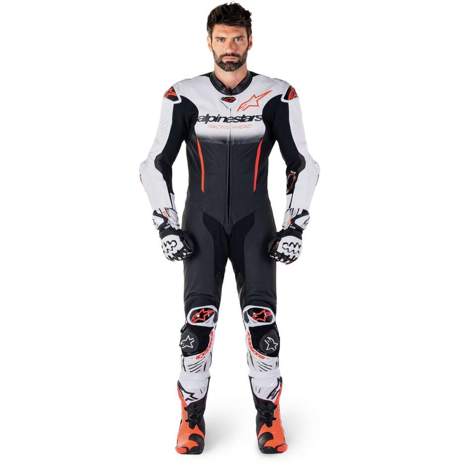 Tuta Moto Intera Alpinestars GP-R7 1PC Bianco Nero Rosso Fluo