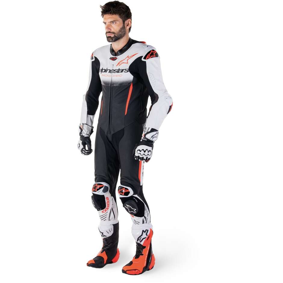 Tuta Moto Intera Alpinestars GP-R7 1PC Bianco Nero Rosso Fluo