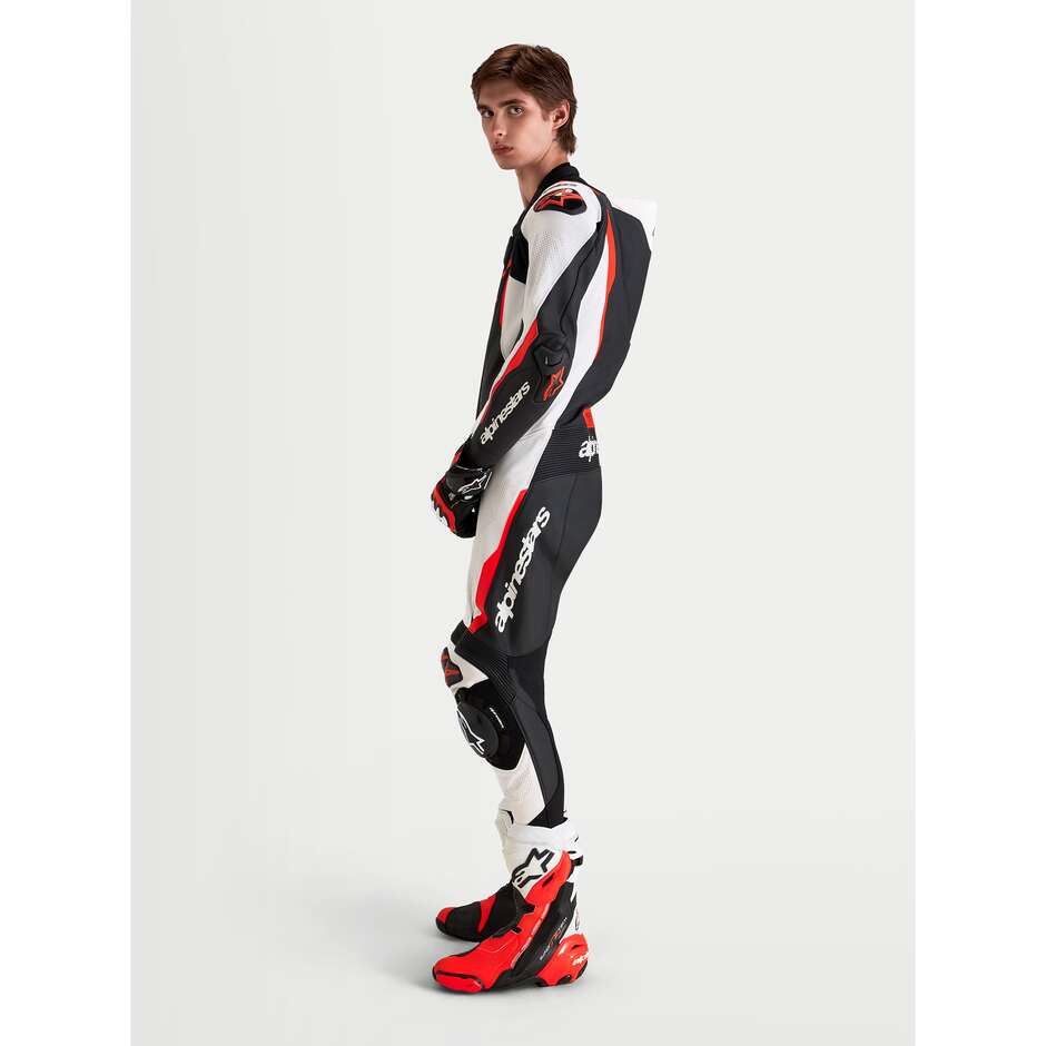 Tuta Moto Intera Alpinestars MISSILE V3 LEATHER SUIT 1 PC Nero Bianco Rosso Fluo