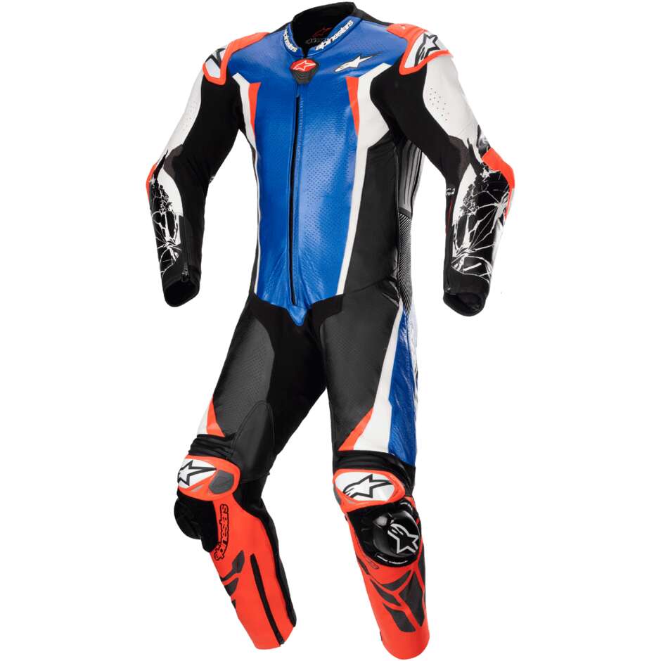 Tuta Moto Intera Alpinestars RACING ABSOLUTE V2 1 PC Rosso Fluo Bianco Blu metallico