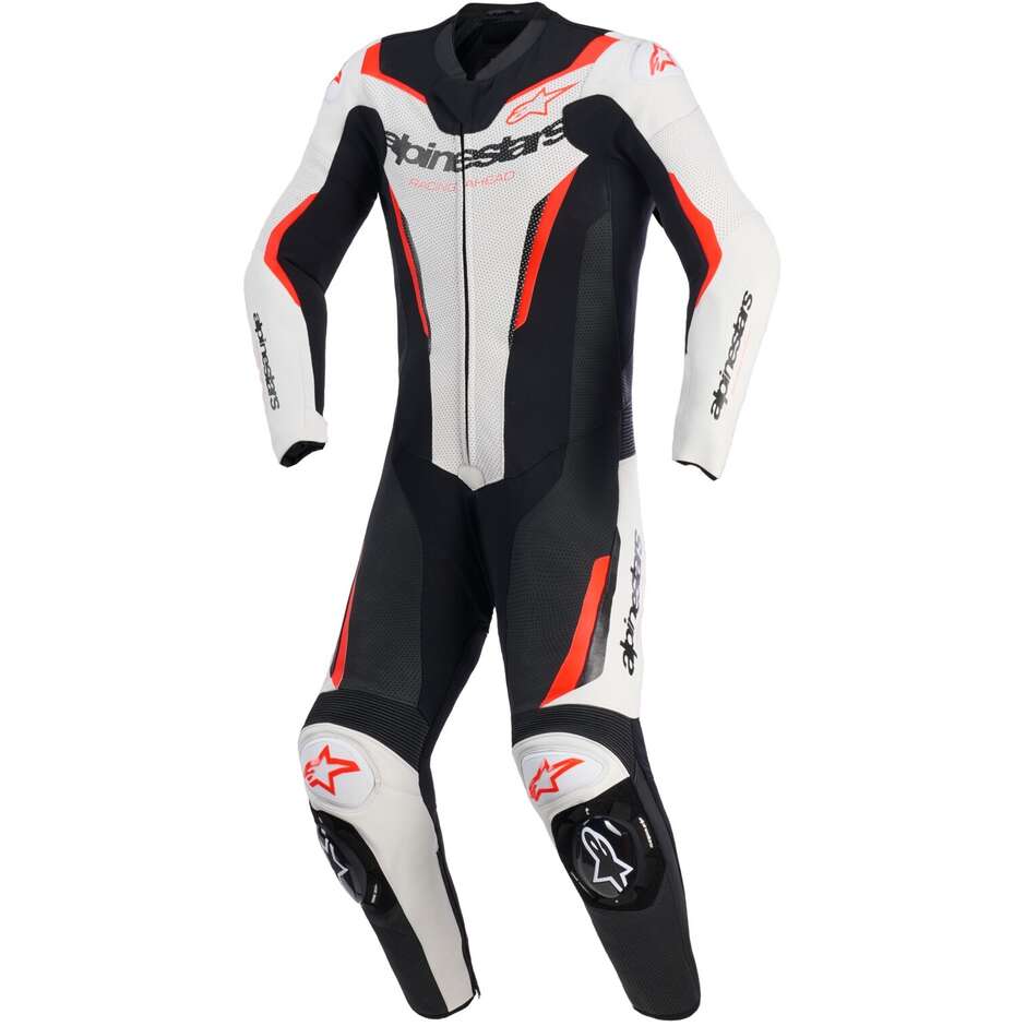 Tuta Moto Intera in Pelle Alpinestars GP FORCE V2 1PC Nero Bianco Rosso Fluo