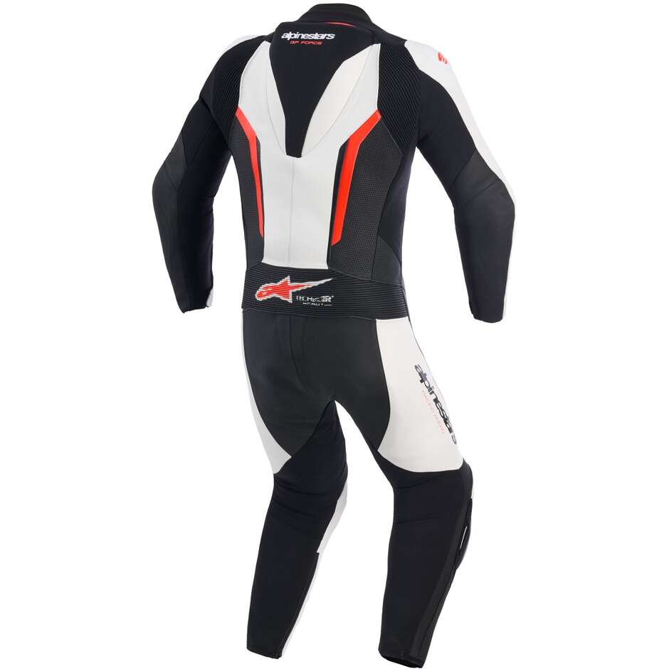 Tuta Moto Intera in Pelle Alpinestars GP FORCE V2 1PC Nero Bianco Rosso Fluo