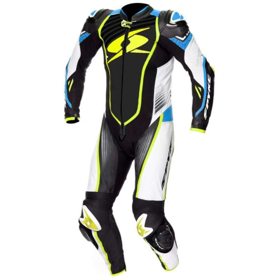Tuta Moto Intera In Pelle ARAGON RACE Nero Bianco Blu taglia 48