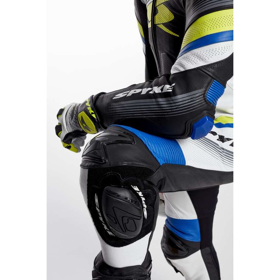 Tuta Moto Intera In Pelle Spyke ESTORIL RACE Nero Blu Bianco