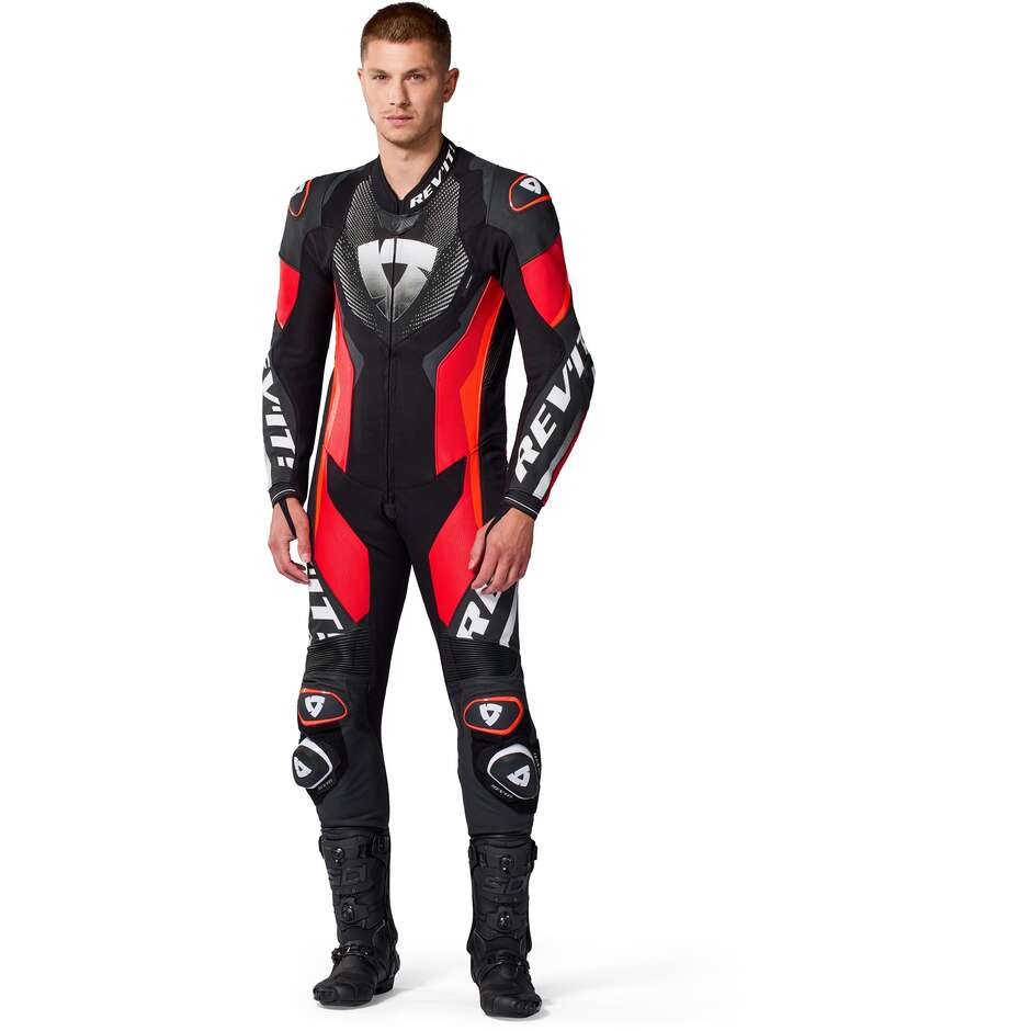 Tuta Moto Intera Rev'it Hyperspeed 3 Nero Neon Rosso