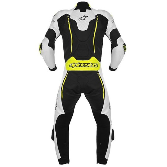 Tuta Moto Professional ATEM Alpinestars Leather Suit White Black Yellow Fluo