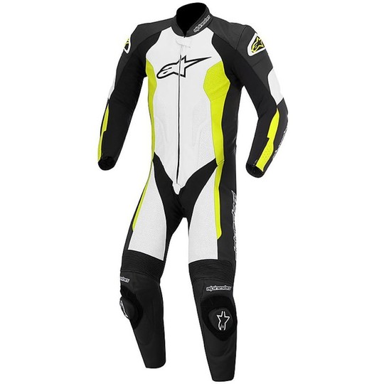  Tuta Moto Professionale Alpinestars Challenger Leather Suit 2015 Nero Bianco Giallo