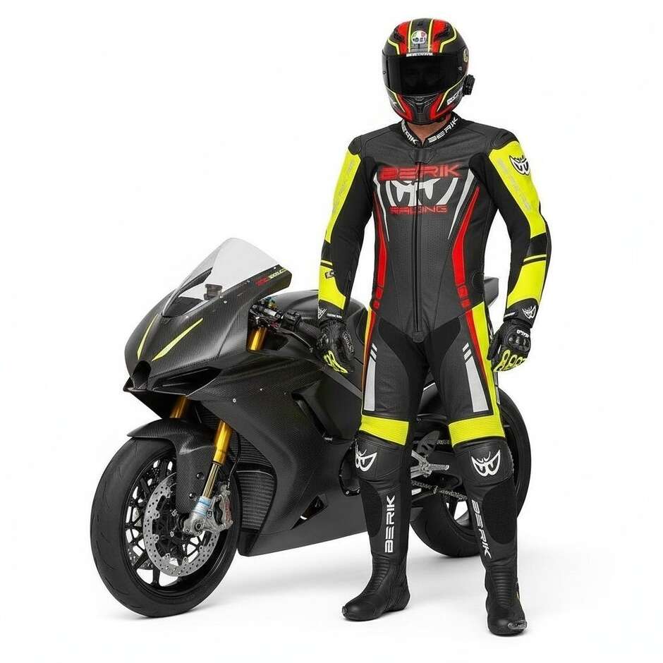 Tuta Moto Professionale In Pelle Berik 2.0 Ls1-171334FR Nero Giallo Rosso