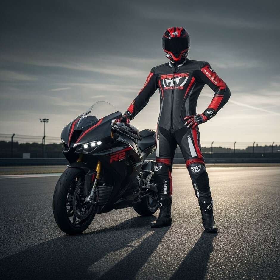 Tuta Moto Professionale In Pelle Berik 2.0 Ls1-171334FR Nero Rosso