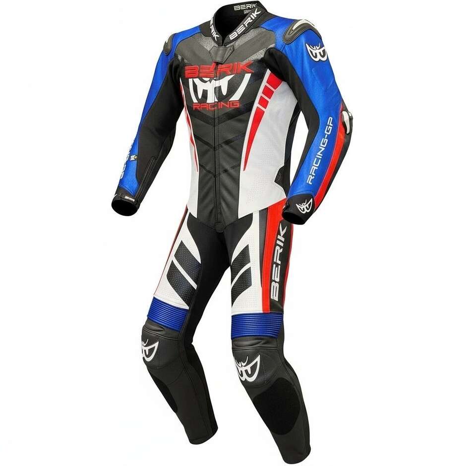 Tuta Moto Professionale In Pelle Berik 2.0 Ls1-171334SP Valencia Nero Bianco Rosso Fluo Blu
