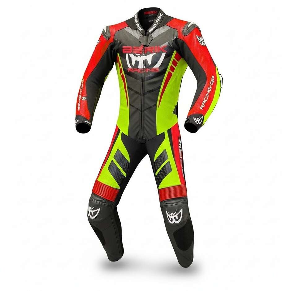 Tuta Moto Professionale In Pelle Berik 2.0 Ls1-171334SP Valencia Nero Rosso Giallo Fluo