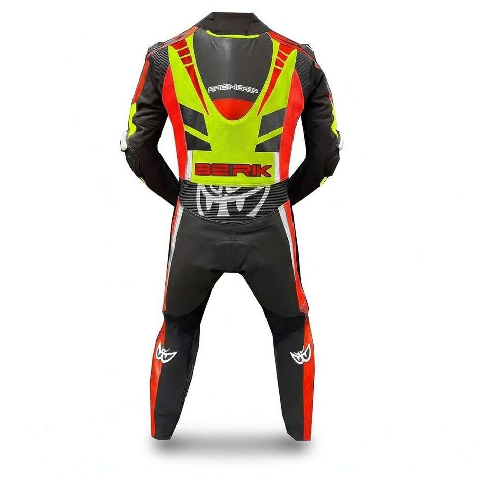Tuta Moto Professionale In Pelle Berik 2.0 Ls1-171334SP Valencia Nero Rosso Giallo Fluo