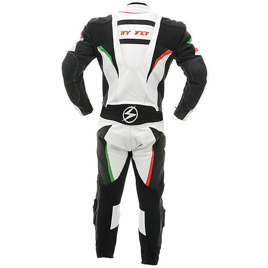 Tuta Moto Professionale In Pelle Traforata Hy-Fly X8 Colorazione Italia Con Gobba