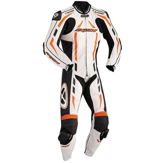 Tuta Moto Professionale In Vera Pelle Bovina Ixon Pulsar Air Arancio-Bianco-Nero