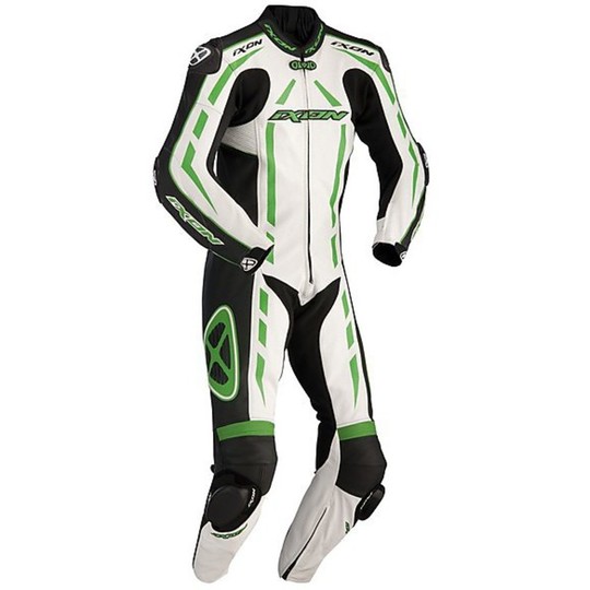 Tuta Moto Professionale In Vera Pelle Bovina Ixon Pulsar Air Verde-Bianco-Nero