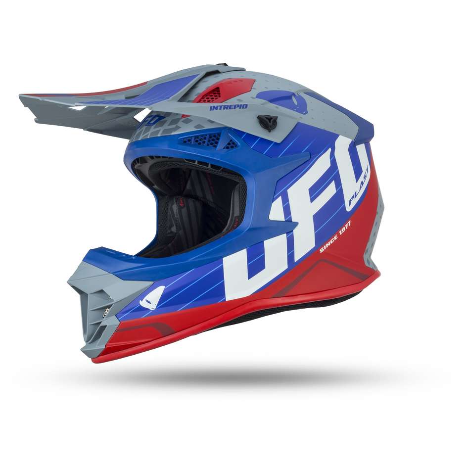 UFO Intrepid Blue Gray Red Cross Enduro Motorcycle Helmet
