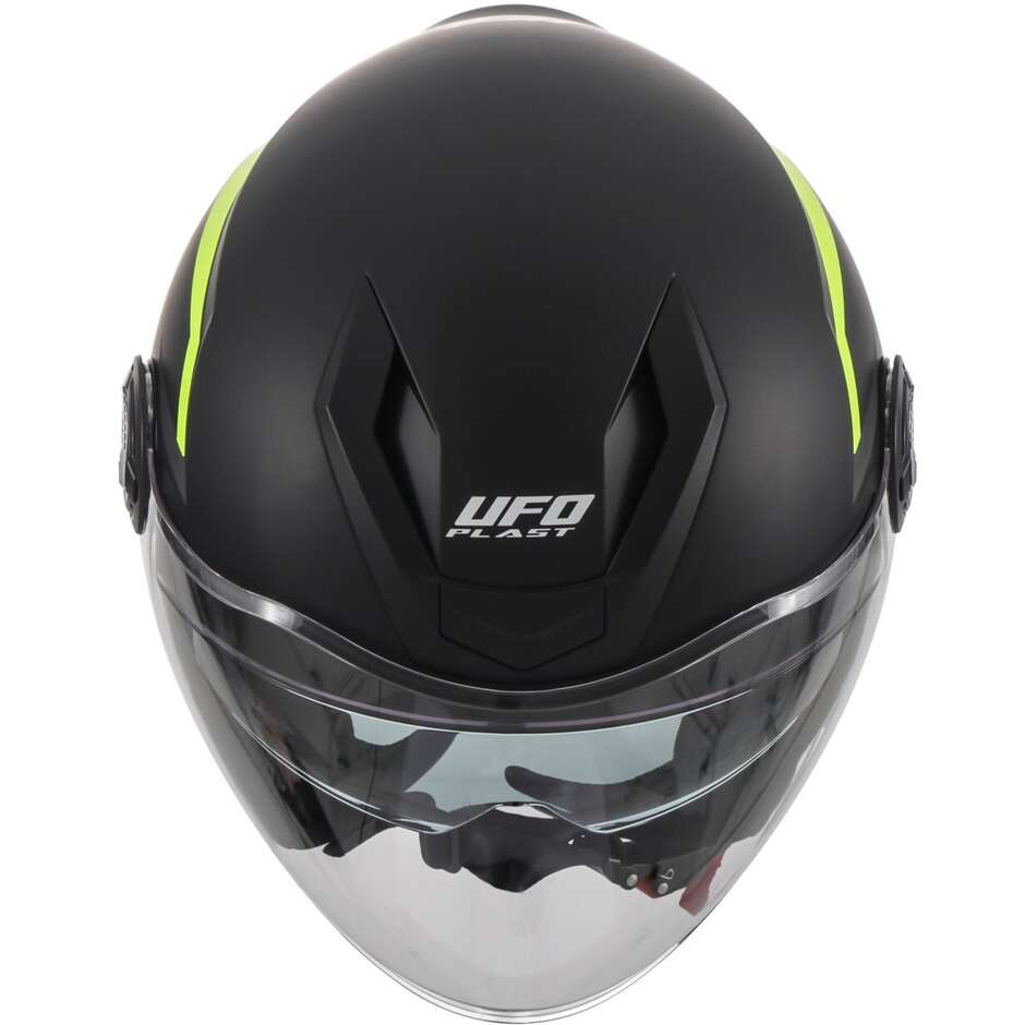 Ufo SPIRIT Urban Jet Motorcycle Helmet Black Yellow Fluo