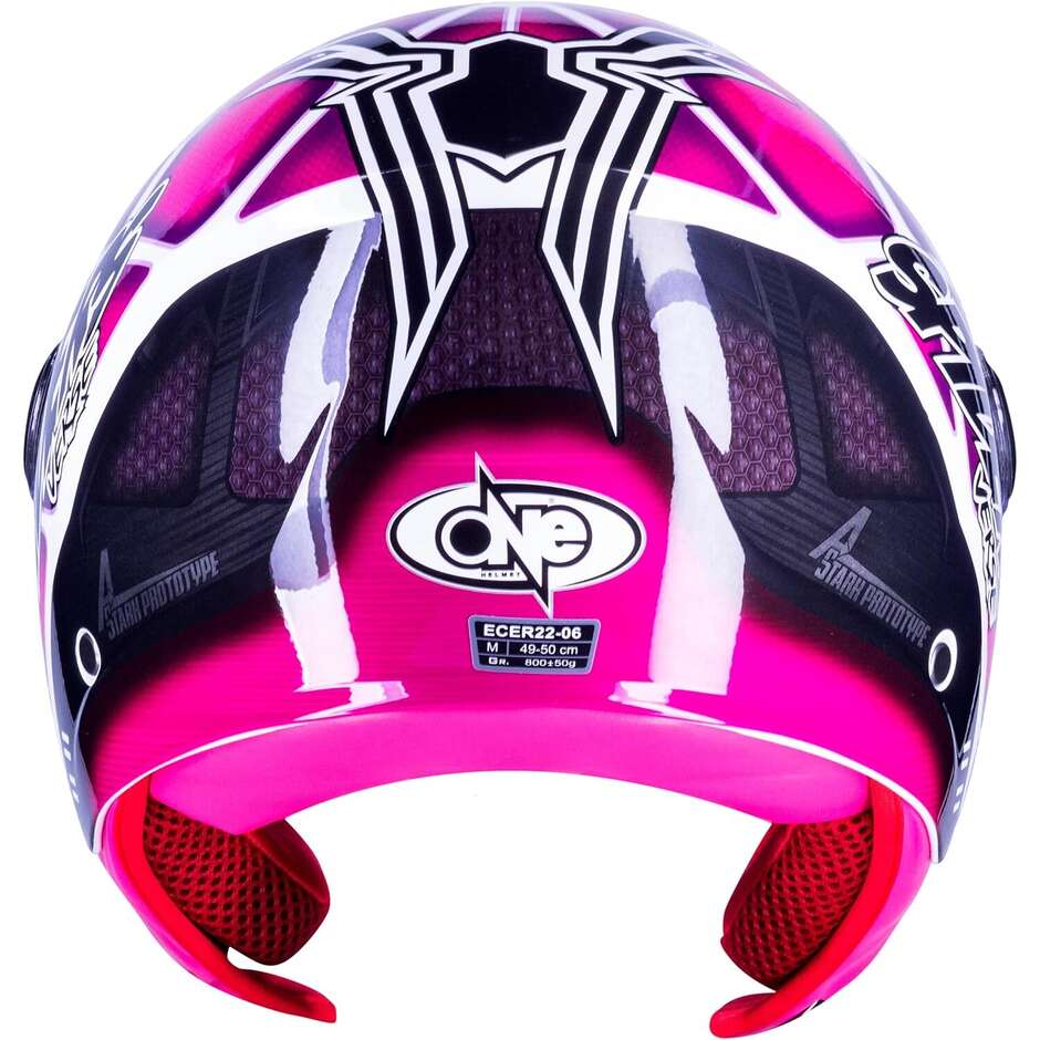 Un casque de moto jet rose Spiderman Junior