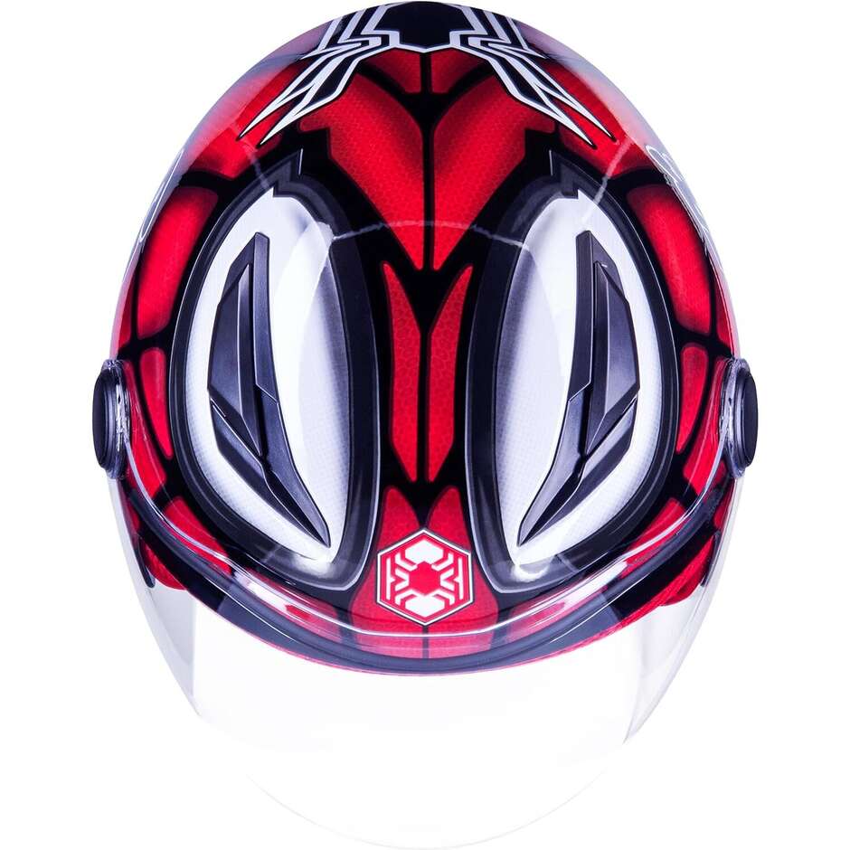 Un casque de moto jet rouge Spiderman Junior