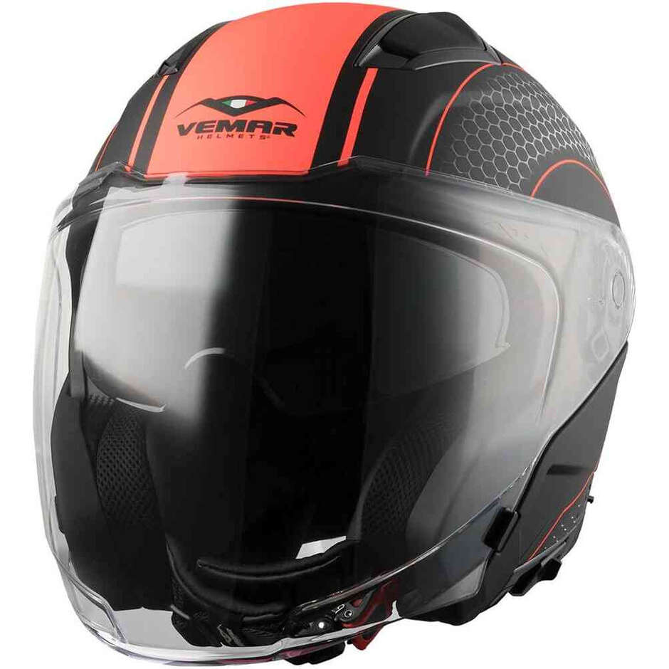 Vemar FENG Double Visor HIVE Orange Fluo Matt Motorcycle Helmet