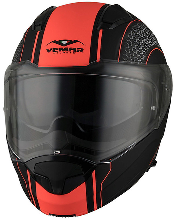 Vemar Sharki Hive Flip Up Front Motorcycle Motorbike Helmet Matt Black Orange 