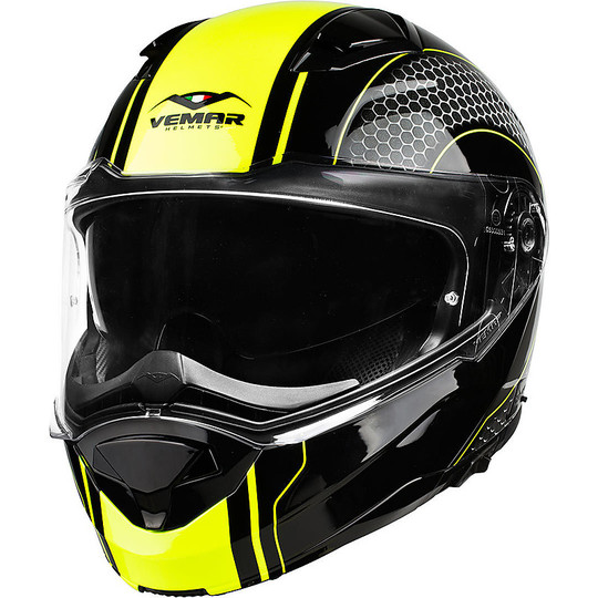 Vemar SHARKI Hive Modular Motorcycle Helmet Yellow Fluo Double Visor