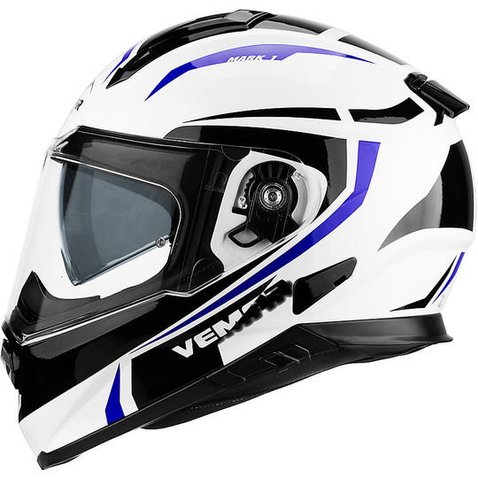 Vemar ZEPHIR Mark Z019 Motorradhelm mit Vollgesichtsmaske Weiß Blau