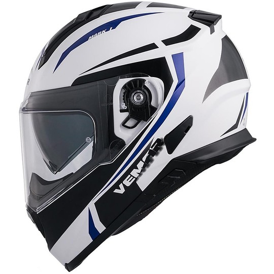 Vemar ZEPHIR Mark Z019 Motorradhelm mit Vollgesichtsmaske Weiß Blau