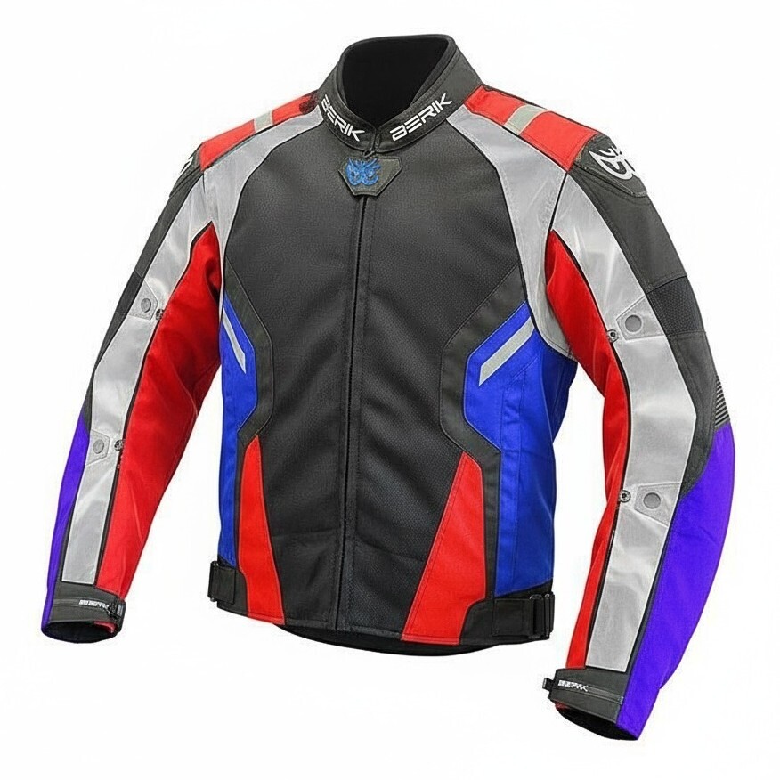 Veste de moto Berik 2.0 NJ-173315-IT en maille aérée perforée Noir Bleu Gris Rouge