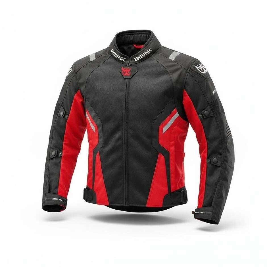 Veste de moto Berik 2.0 NJ-173315-IT en maille aérée perforée, noir et rouge