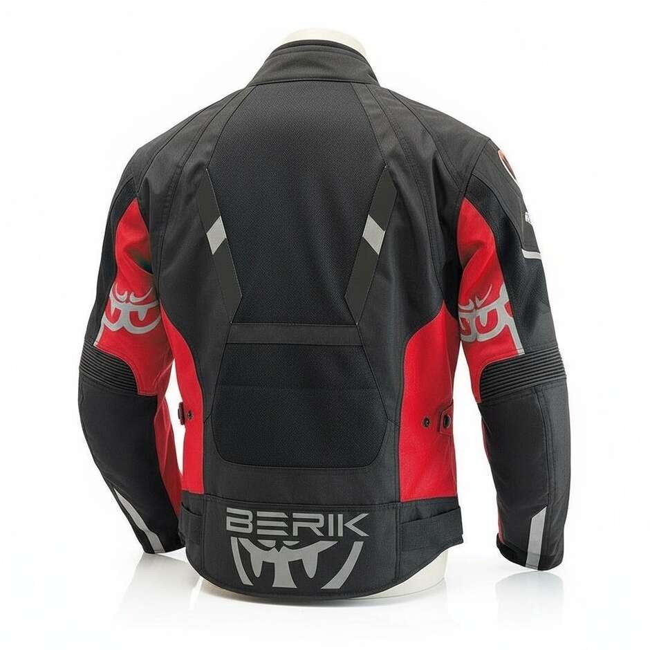 Veste de moto Berik 2.0 NJ-173315-IT en maille aérée perforée, noir et rouge