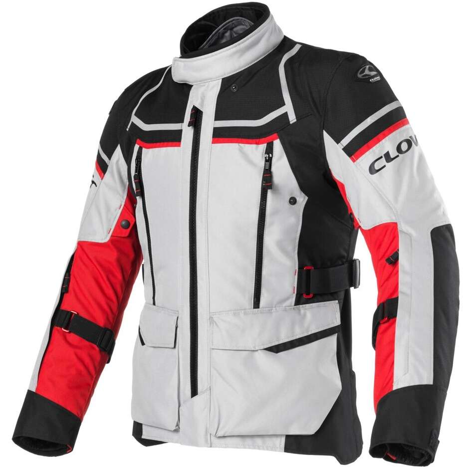 Veste de moto Clover OUTLAND 2 WP Gris Rouge Noir