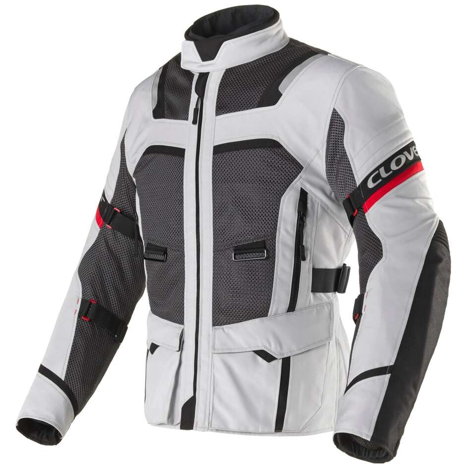 Veste de moto Clover VENTOURING 4 WP Gris Noir Rouge