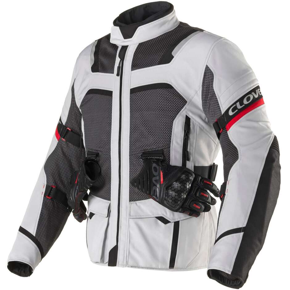 Veste de moto Clover VENTOURING 4 WP Gris Noir Rouge
