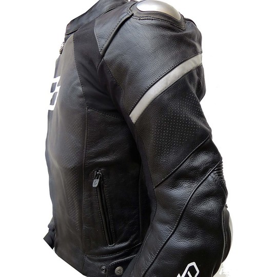 Veste de moto de course technique en cuir titane avec épaules et coudes étanches