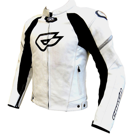 Veste de moto de course technique en cuir titane sur les épaules et les coudes imperméable blanc