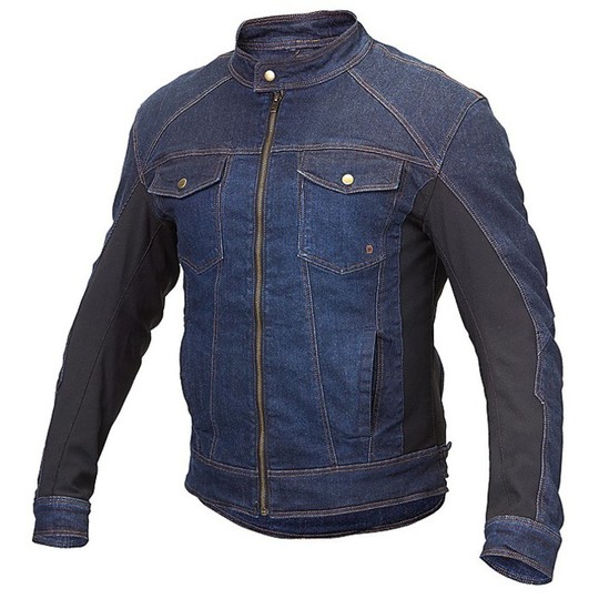 Veste de moto d'été en jean bleu Hevik London avec protections