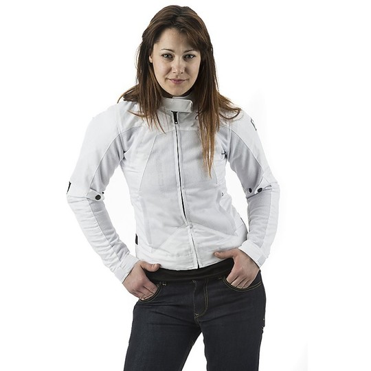 Veste de moto d'été pour femme en tissu blanc perforé Hevik ALFA