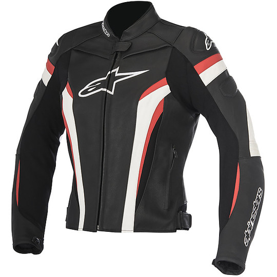 Veste de moto en cuir Alpinestars Stella GP PLUS R v2 pour femme en noir blanc rouge
