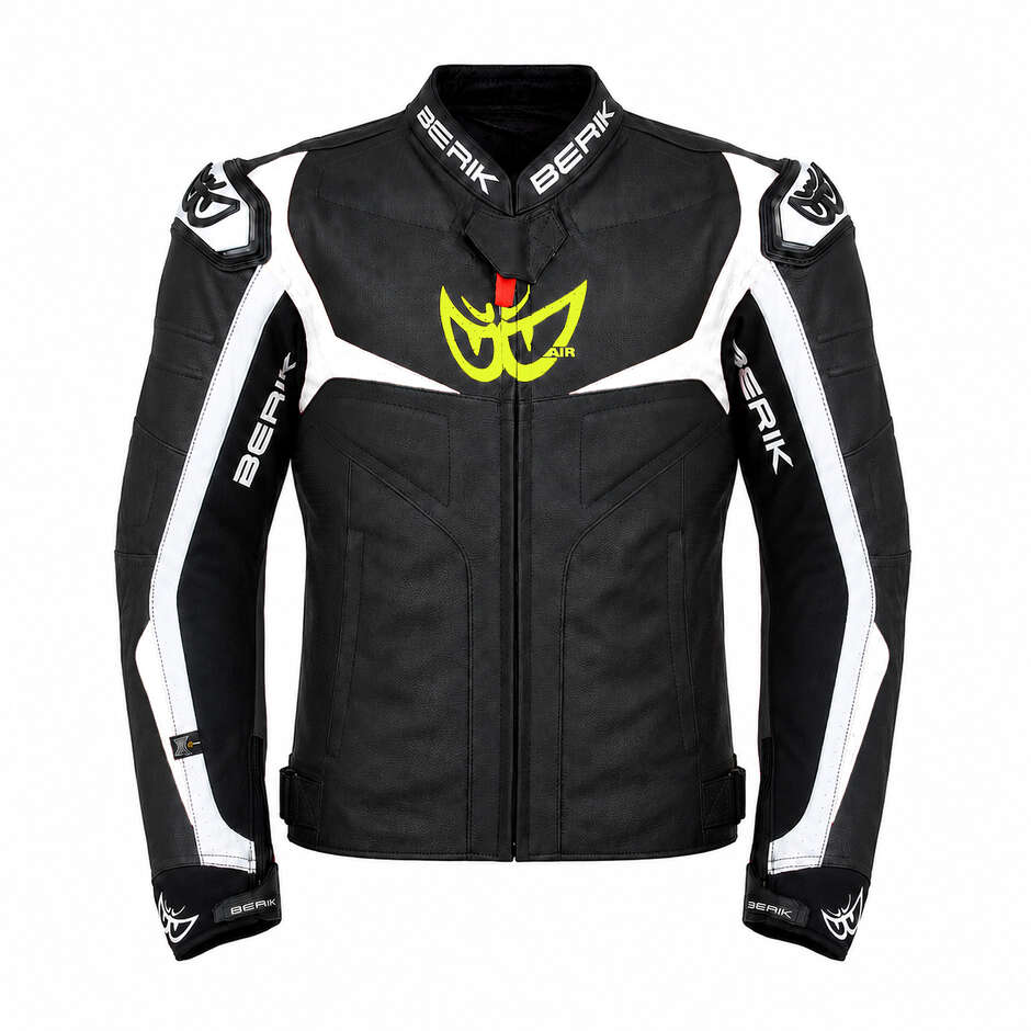 Veste de moto en cuir Berik 2.0 Racing LJ 201314 Noir Blanc Jaune