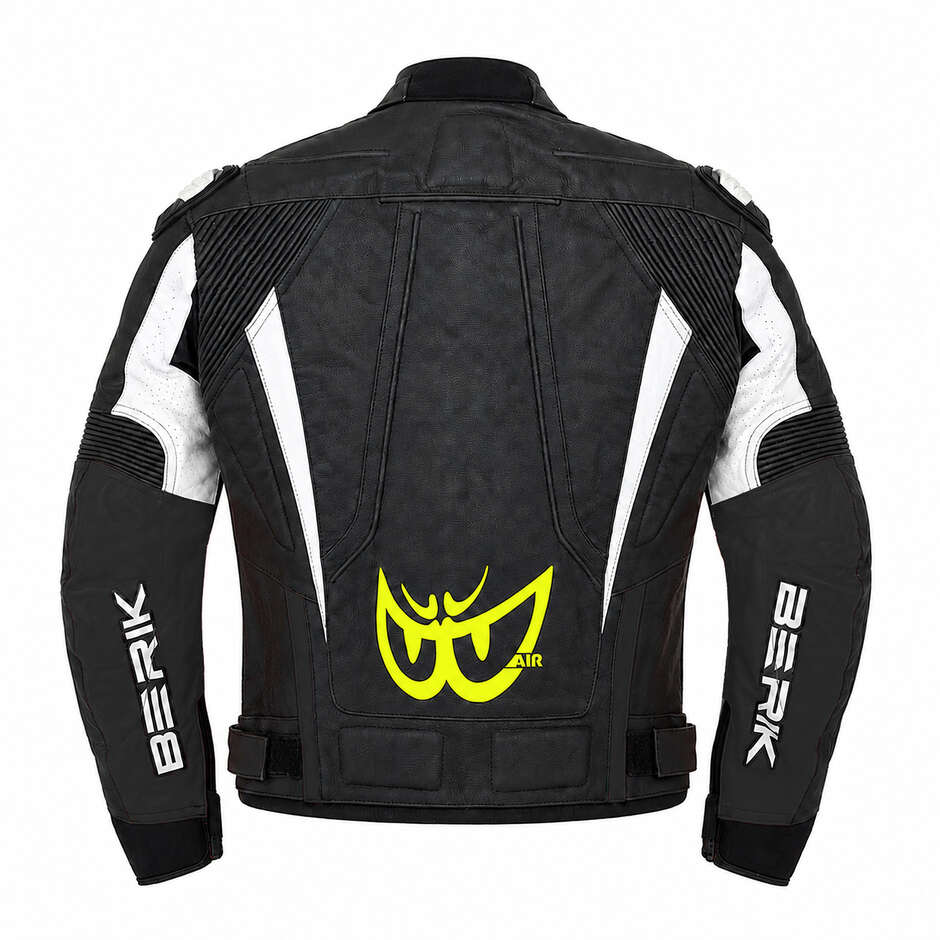 Veste de moto en cuir Berik 2.0 Racing LJ 201314 Noir Blanc Jaune