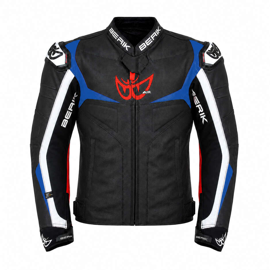 Veste de moto en cuir Berik 2.0 Racing LJ 201314 Noir Rouge Blanc Bleu