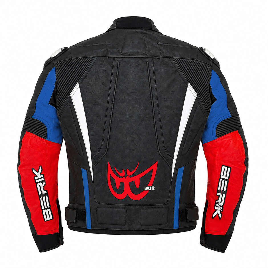 Veste de moto en cuir Berik 2.0 Racing LJ 201314 Noir Rouge Blanc Bleu