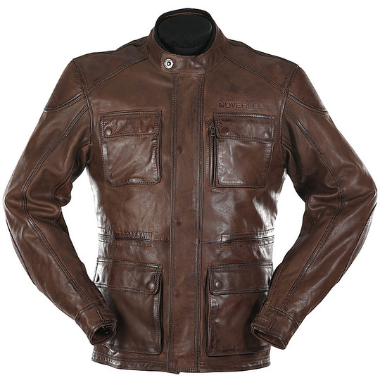 Veste de moto en cuir certifié avec chevauchement MAVERICK Marron